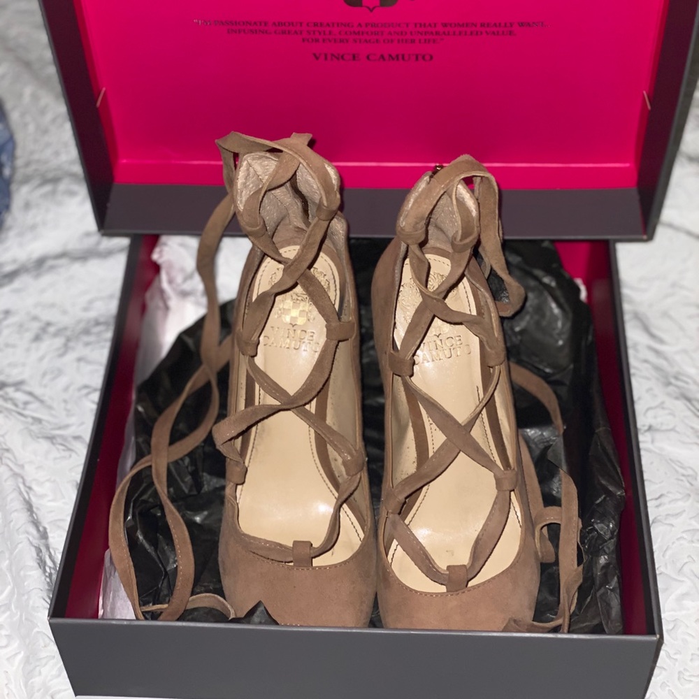 Vince Camuto Suede Beige Heels